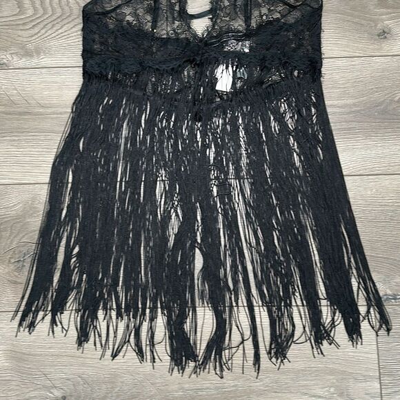 Victoria’s Secret Black Fringe Slip And V-String Panty Size Large - Picture 7 of 16